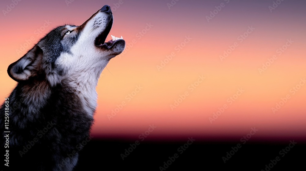 Obraz premium Majestic Grey Wolf Howling at Sunset Wildlife Nature Animal Canine Predator