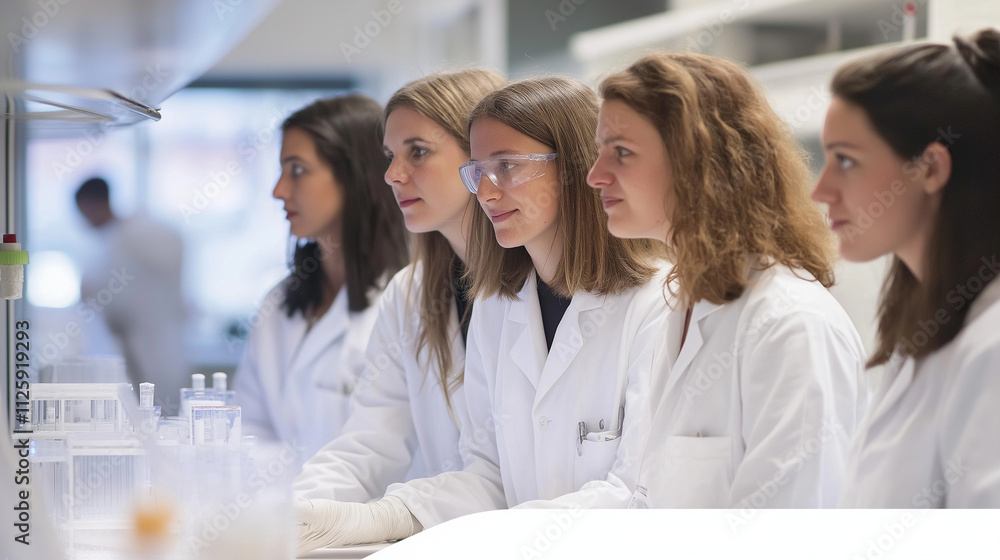Group of female scientists working in a laboratory Group of female scientists working in a laboratory