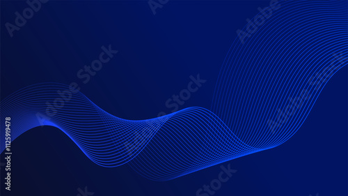 Geometric curved lines in gradient blue tones forming dynamic futuristic abstract flow patterns