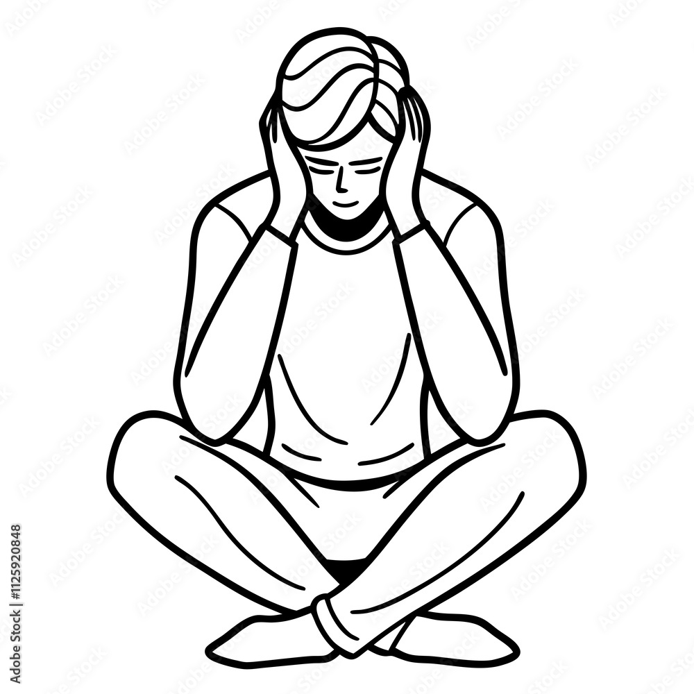 Obraz premium Line art of a Desperate Young Man. Vector illustration 