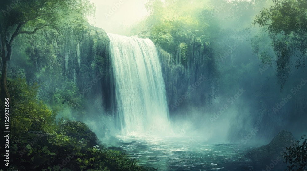 Enchanted Waterfall in Lush Jungle Paradise Enchanted Waterfall in Lush Jungle Paradise