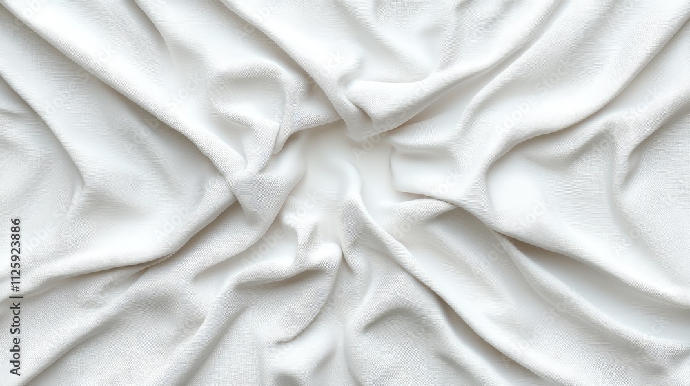 Close-up of textured white fabric with soft folds and wrinkles, creating an abstract design. Close-up of textured white fabric with soft folds and wrinkles, creating an abstract design.