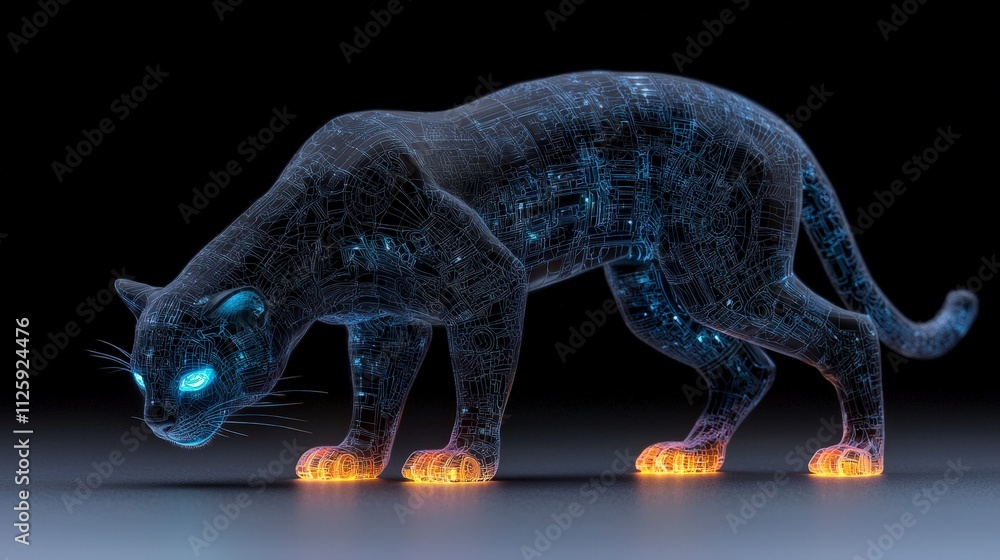 Fototapeta premium Cybernetic Panther Futuristic Sci Fi Animal Glowing Circuits Digital Art Technology