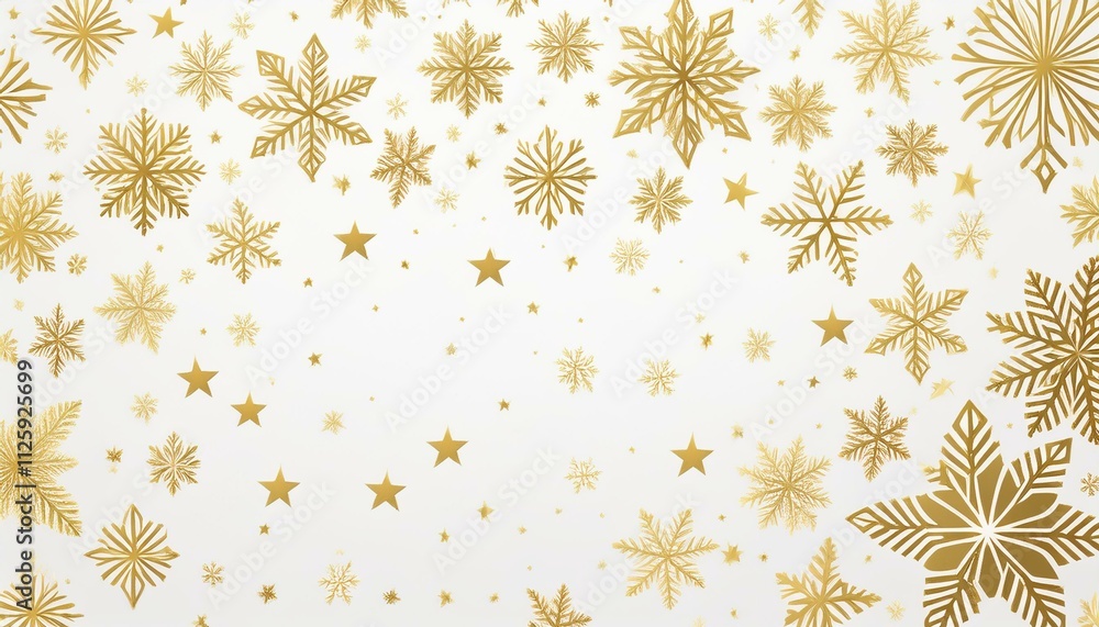 Festive Christmas background featuring a pattern of gold snowflakes and stars, evoking elegance and holiday cheer. Festive Christmas background featuring a pattern of gold snowflakes and stars, evoking elegance and holiday cheer.