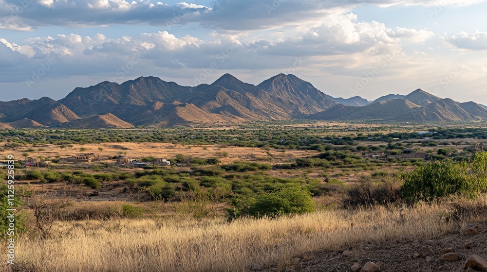 Fototapeta premium Expansive Desert Landscape at Golden Hour Light