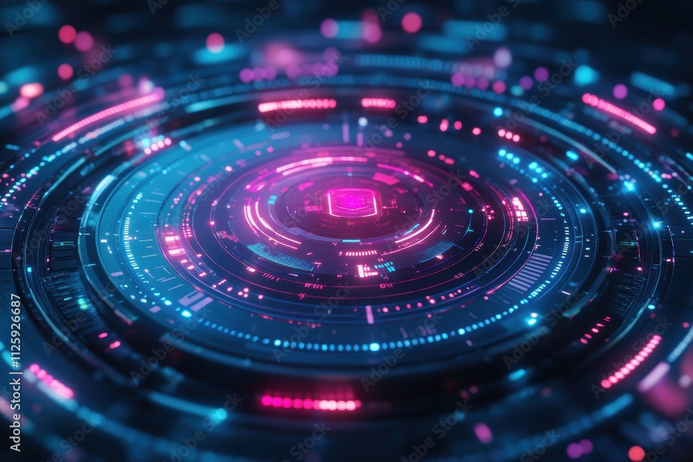 Abstract digital design featuring vibrant circular patterns and glowing elements. Abstract digital design featuring vibrant circular patterns and glowing elements.