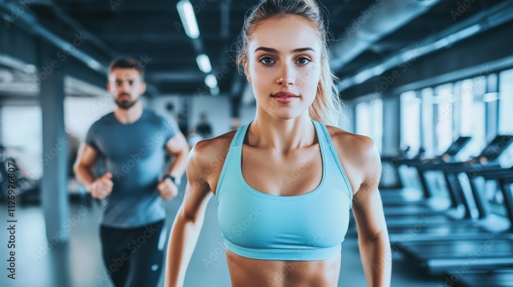 woman running on treadmill in gym woman running on treadmill in gym