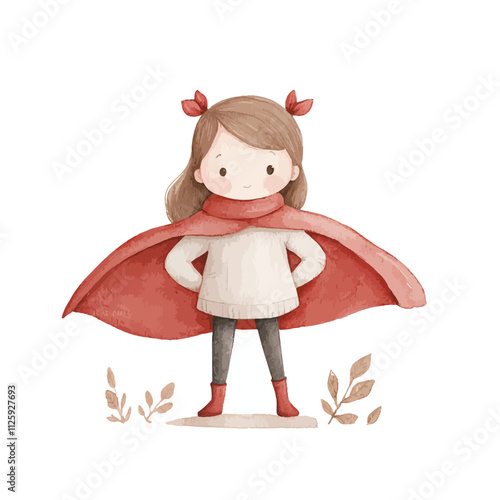 Little Red Superhero:  A cute, illustrated girl in a red cape stands confidently, ready to embrace the day with bravery and a dash of whimsy.