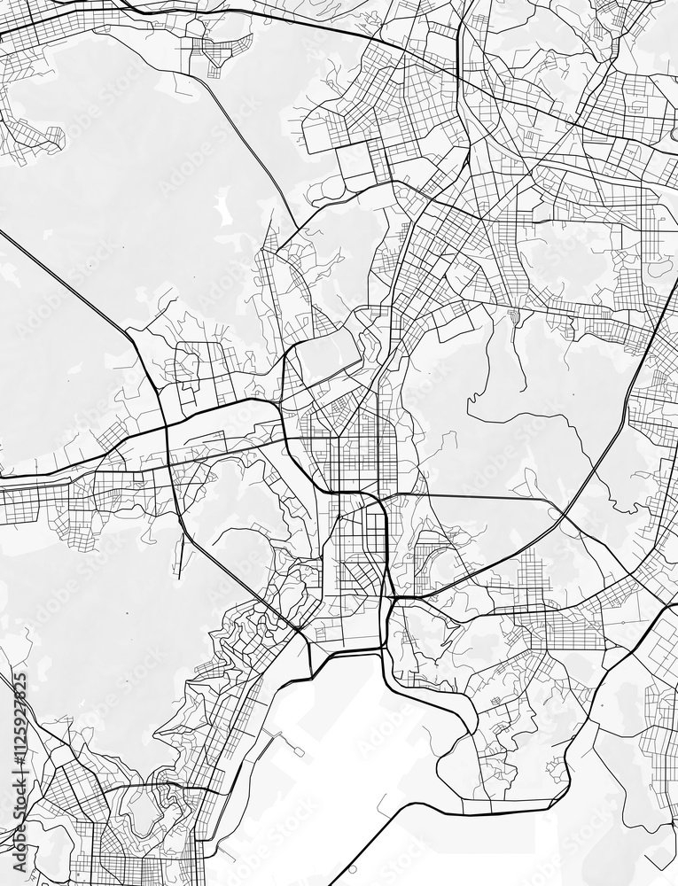 Fototapeta premium Map of Busan, South Korea. Perfect for posters, printing, wallpaper, and home decor. Contains information on places of interest, roads, toll roads, rivers, mountains, parks, etc