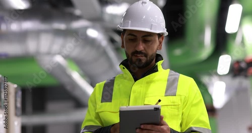 Industrial engineer or electrical engineer with PPE check control panel in HVAC control room, Industrial and  Factory