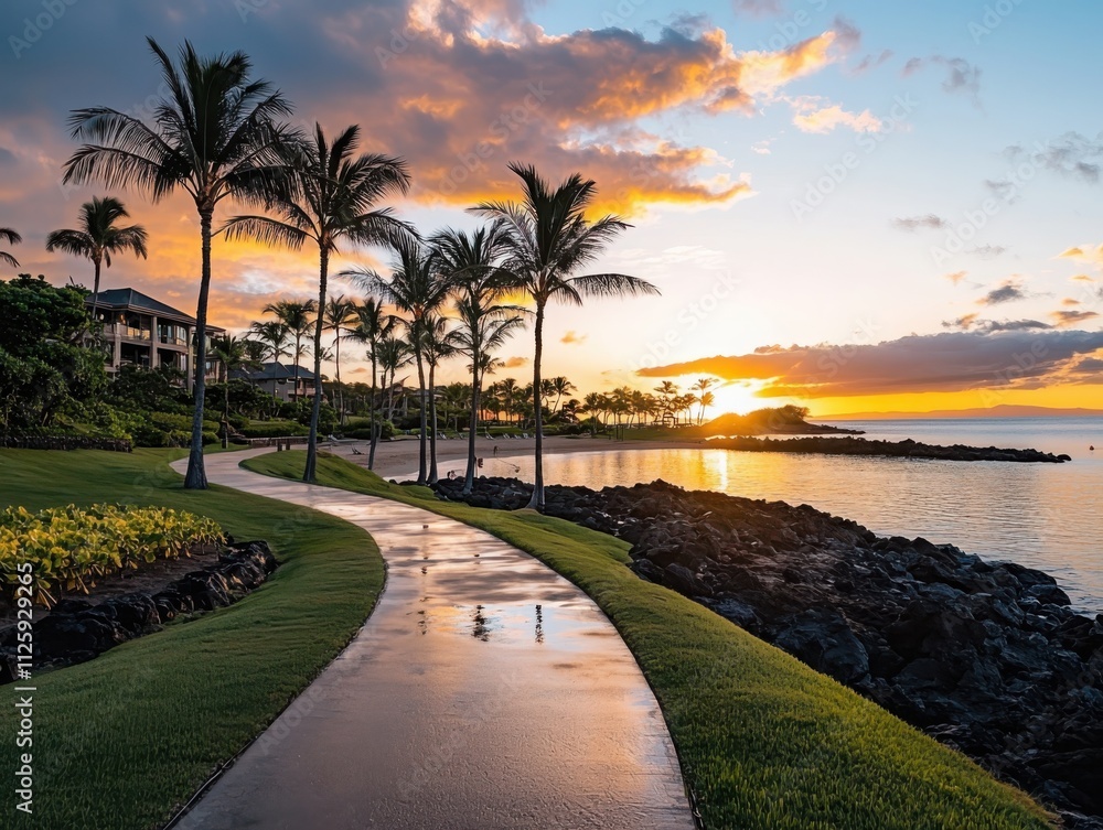 Strolling along a scenic beach path coastal paradise travel photography tranquil dusk inviting viewpoint serene sunset vibes Strolling along a scenic beach path coastal paradise travel photography tranquil dusk inviting viewpoint serene sunset vibes