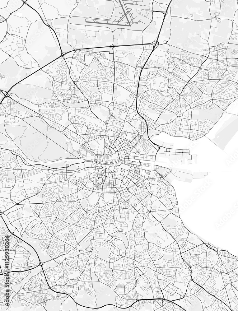 Obraz premium Map of Dublin, Ireland. Perfect for posters, printing, wallpaper, and home decor. Maps with monochrome and black and white styles, suitable for those who want to customize