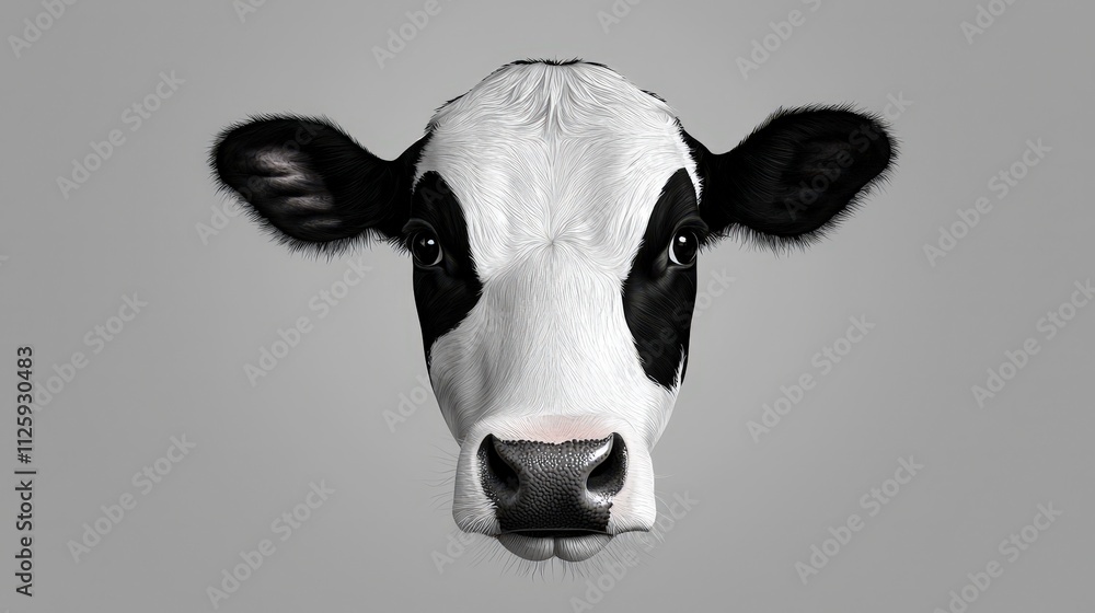 Majestic Cow Portrait  Black and White Farm Animal Headshot