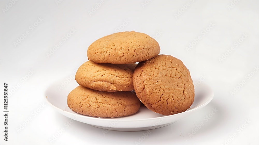 A stack of freshly baked cookies, placed on a white plate, isolated on a white background. A stack of freshly baked cookies, placed on a white plate, isolated on a white background.