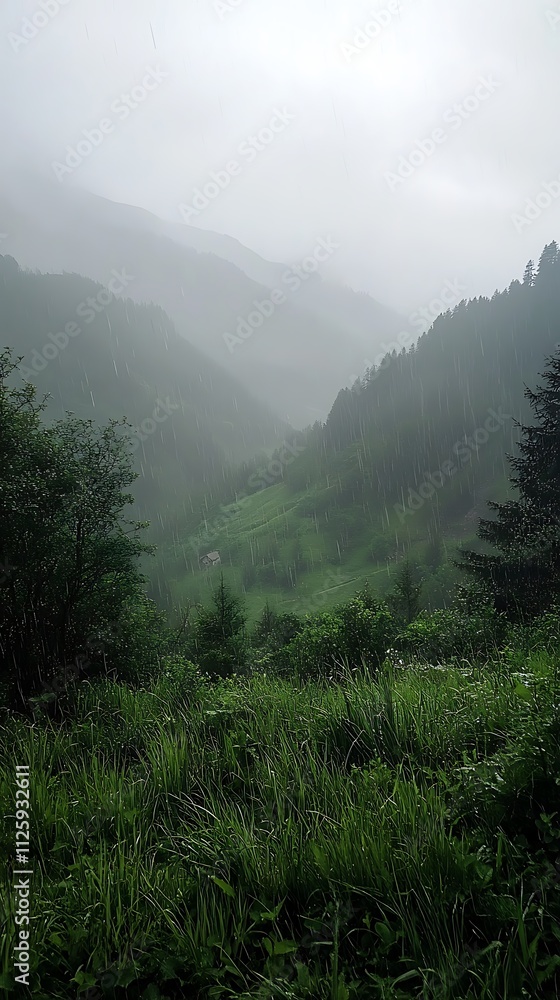 A misty valley landscape with lush greenery and rolling hills in a serene, tranquil setting. A misty valley landscape with lush greenery and rolling hills in a serene, tranquil setting.
