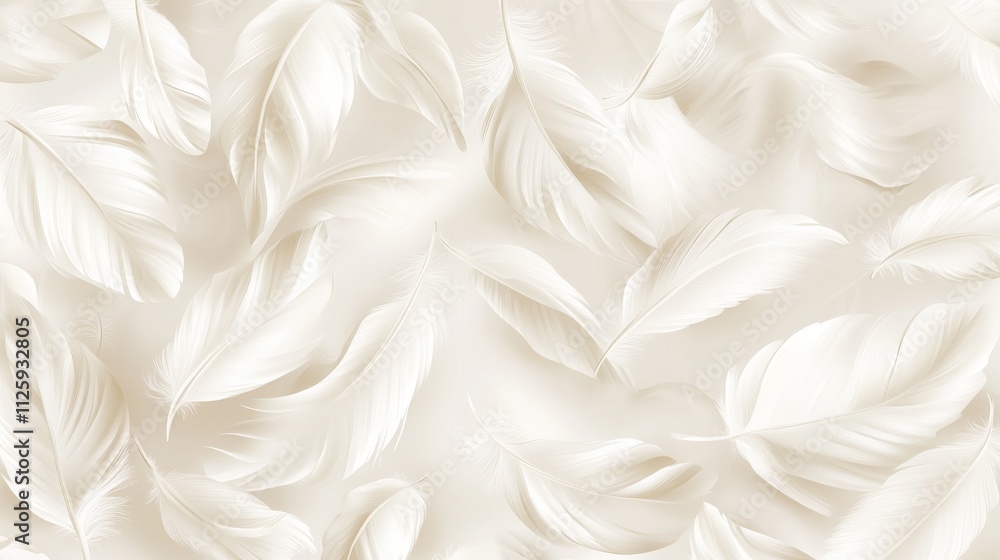61.Vector background of soft white feathers floating mid-air, as if caught in a gentle breeze; each feather appears downy and light, creating a soothing pattern ideal for representing ecological 61.Vector background of soft white feathers floating mid-air, as if caught in a gentle breeze; each feather appears downy and light, creating a soothing pattern ideal for representing ecological