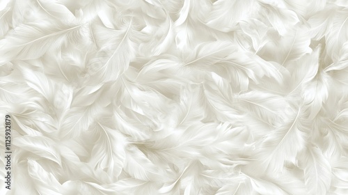65.Seamless background of white feathers with a fine, realistic texture, delicately layered as if drifting through the air; the vector design has a soft, weightless feel, ideal for themes centered