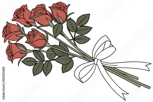 rose bouquet tied with a ribbon white background D