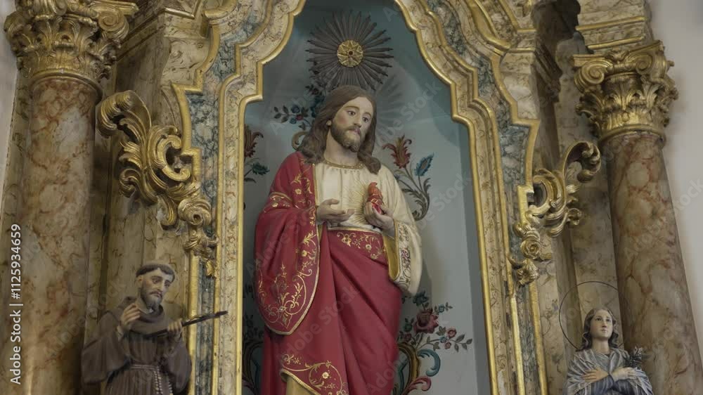 ornate church altar with Sacred Heart of Jesus statue ornate church altar with Sacred Heart of Jesus statue