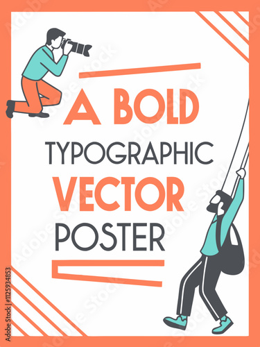 Bold typographic vector poster featuring photographers and climbers with vibrant overlapping letters