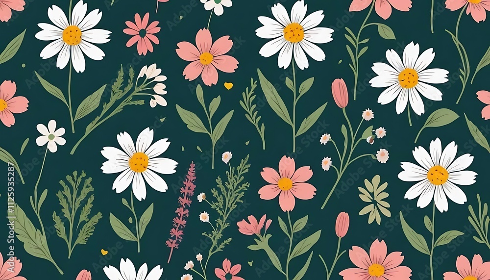 Cute feminine seamless pattern with wildflower Cute feminine seamless pattern with wildflower