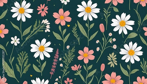 Cute feminine seamless pattern with wildflower