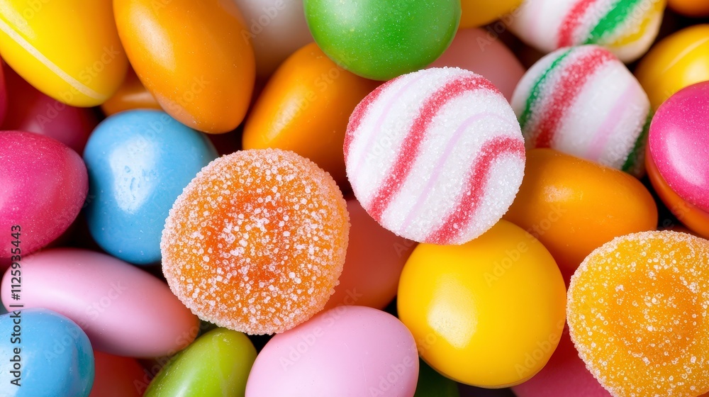 Colorful Sugar Coated Fruit Candies Sweet Treats Gummy Delicious Assorted Colorful Sugar Coated Fruit Candies Sweet Treats Gummy Delicious Assorted