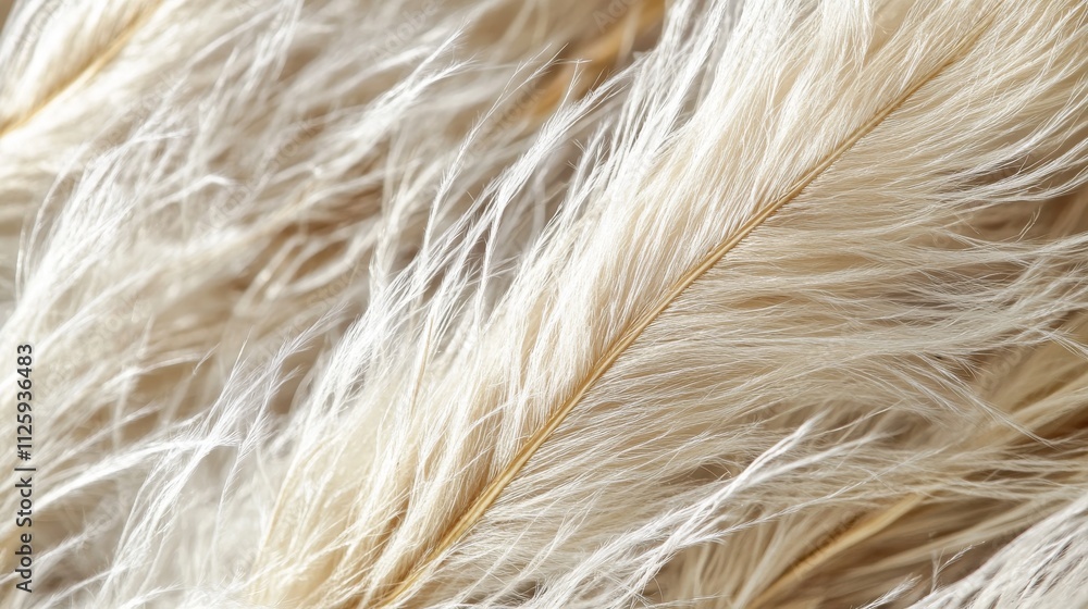 Fototapeta premium 26.Close-up shot of dried feather grass with intricate details, focusing on the fine, thread-like stems that create a wispy, delicate texture; the grass appears stiff and slightly curled, showcasing