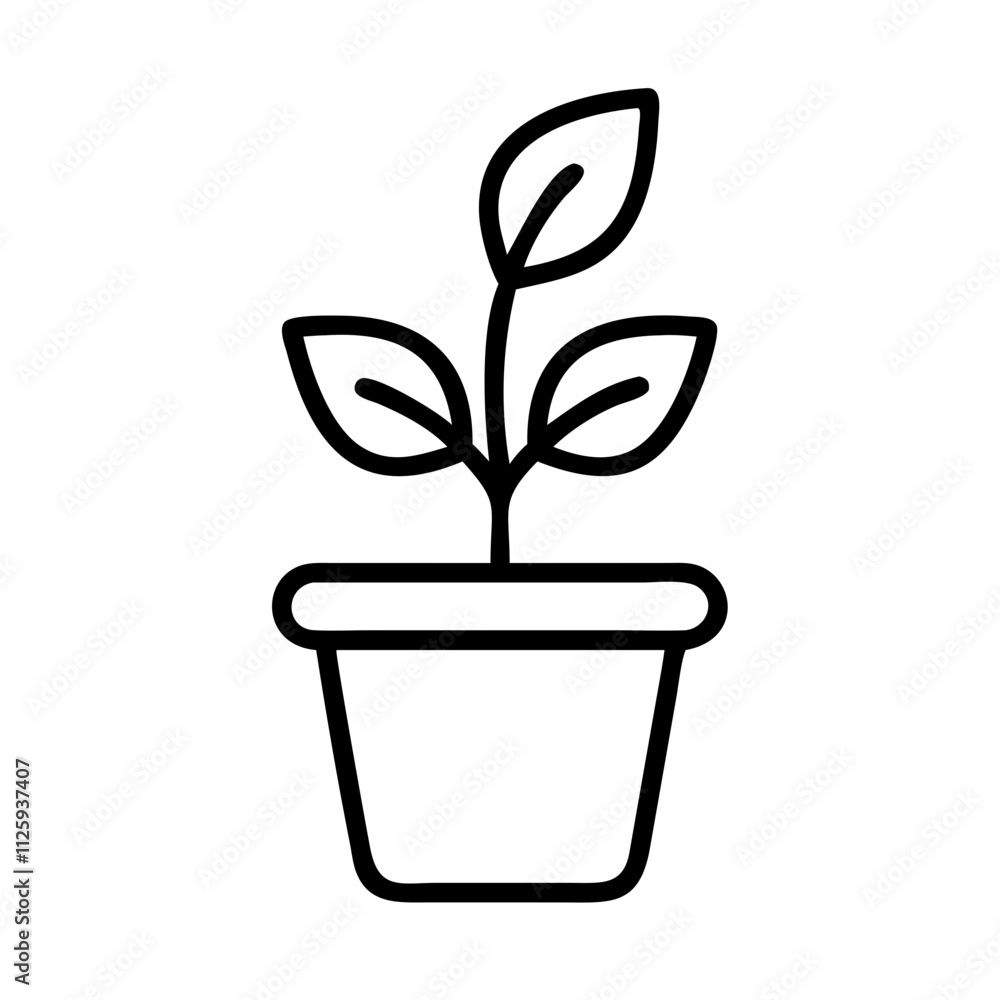 Plant with pot icon line art outline style Plant with pot icon line art outline style