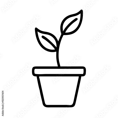 Plant with pot icon line art outline style