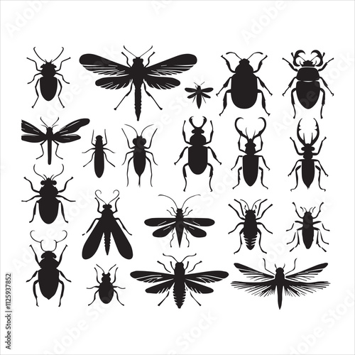 A vector silhouette image of a mantis icon with a white background