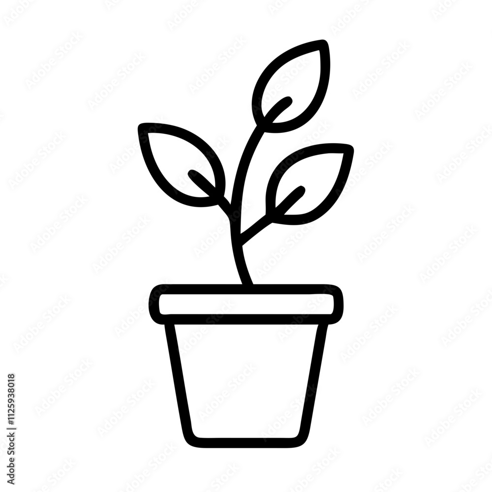 Plant with pot icon line art outline style Plant with pot icon line art outline style