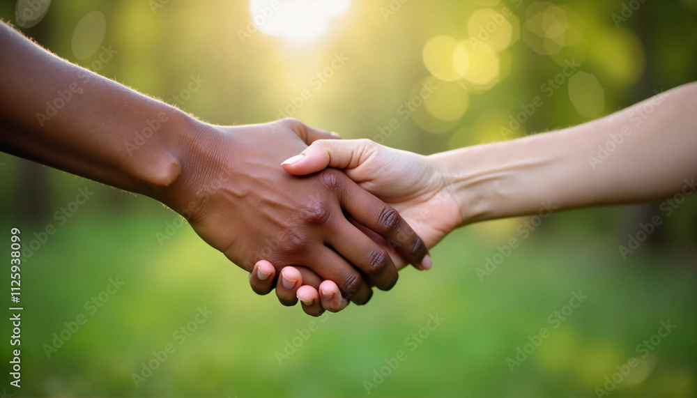 Celebrating unity and strength on International Women's Day through a powerful handshake in nature Celebrating unity and strength on International Women's Day through a powerful handshake in nature