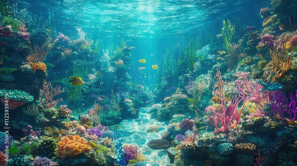 Fototapeta premium Diving exploration marine life coral reef underwater scene vibrant environment horizontal view teeming with life for seo impact