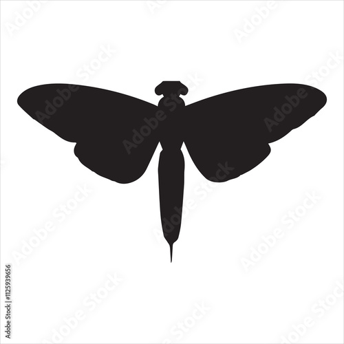 A vector silhouette image of a mantis icon with a white background