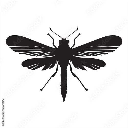 A vector silhouette image of a mantis icon with a white background