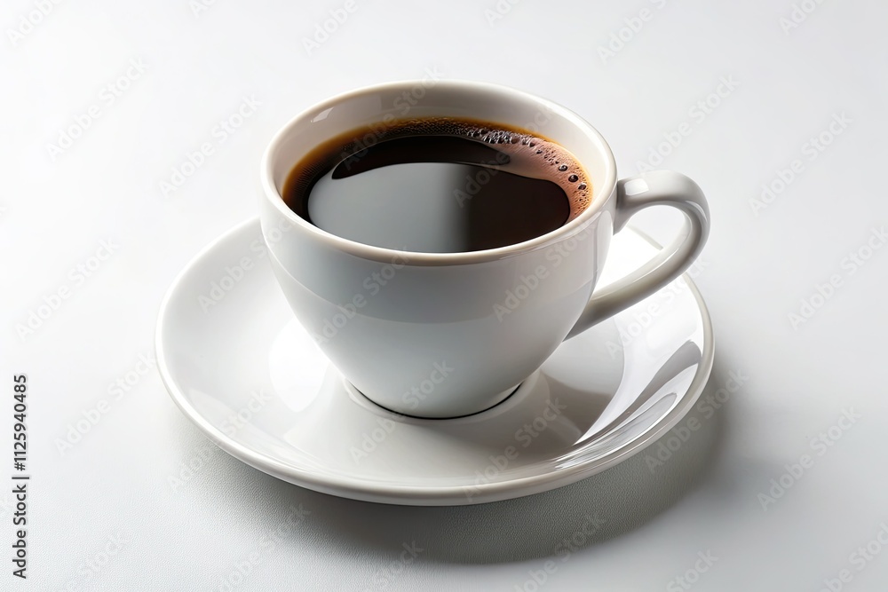 Minimalist White Coffee Cup, Black Coffee, Isolated White Background - Simple Coffee Photography Minimalist White Coffee Cup, Black Coffee, Isolated White Background - Simple Coffee Photography