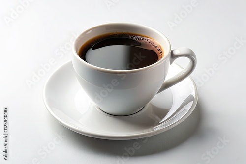 Minimalist White Coffee Cup, Black Coffee, Isolated White Background - Simple Coffee Photography