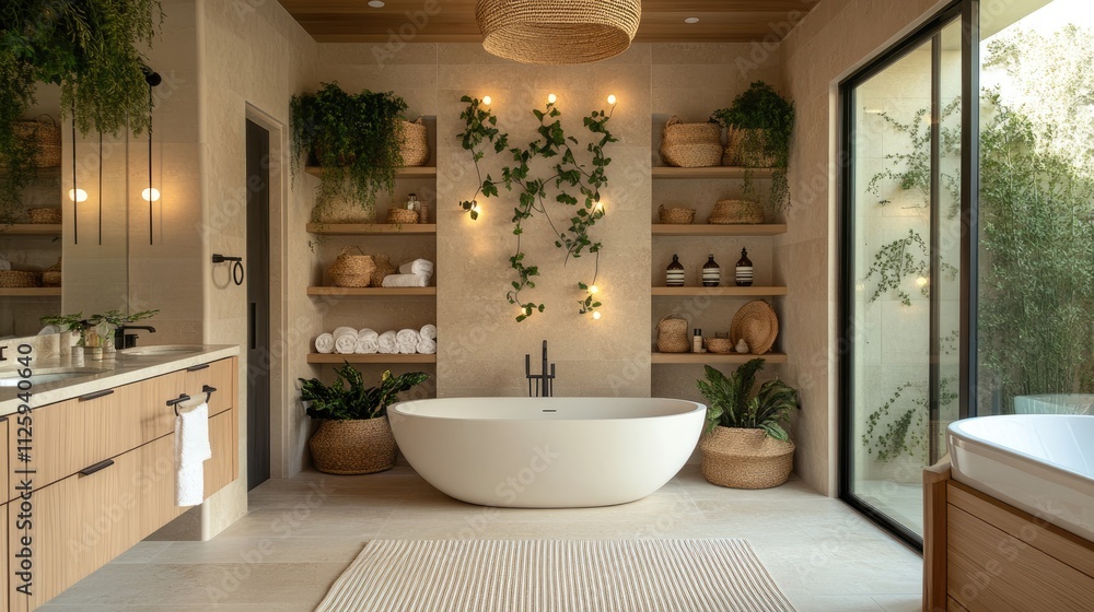 Modern Bathroom with Natural Elements and a Freestanding Tub Modern Bathroom with Natural Elements and a Freestanding Tub