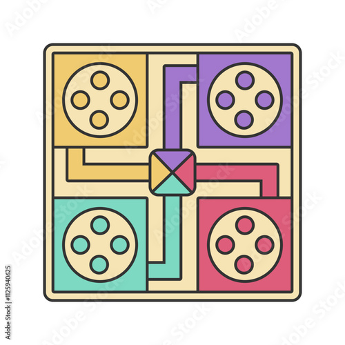 Ludo Board Icon Illustration with bright color palette in flat design style. Perfect for game themed designs and projects.
