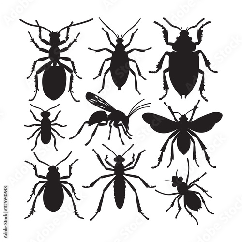 A vector silhouette image of a mantis icon with a white background