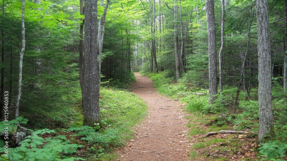 A winding pathway meanders through a lush forest, inviting visitors to discover the tranquility and beauty of dense woods and greenery. Generative AI A winding pathway meanders through a lush forest, inviting visitors to discover the tranquility and beauty of dense woods and greenery. Generative AI