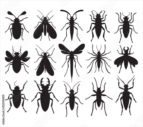 A vector silhouette image of a mantis icon with a white background