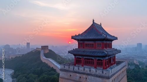 Wallpaper Mural Majestic Sunset View of the Great Wall of China   Ancient Tower Torontodigital.ca