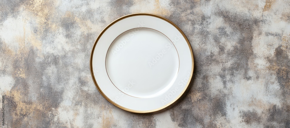 Elegant White Oval Plate with Gold Rim on Textured Background Elegant White Oval Plate with Gold Rim on Textured Background