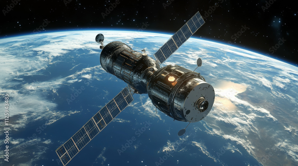 Obraz premium stunning space station orbits Earth, showcasing advanced technology and beauty