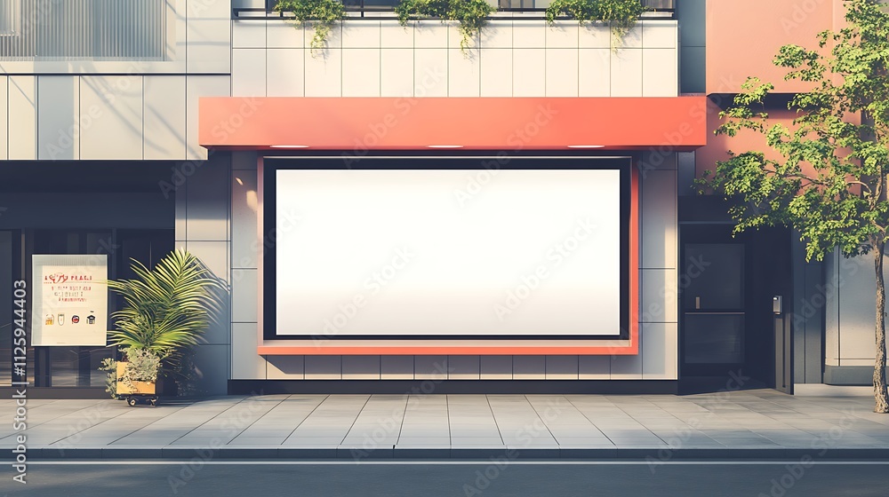 Store sign with blank white screen on a building in modern city, suitable for ad or store branding display Store sign with blank white screen on a building in modern city, suitable for ad or store branding display