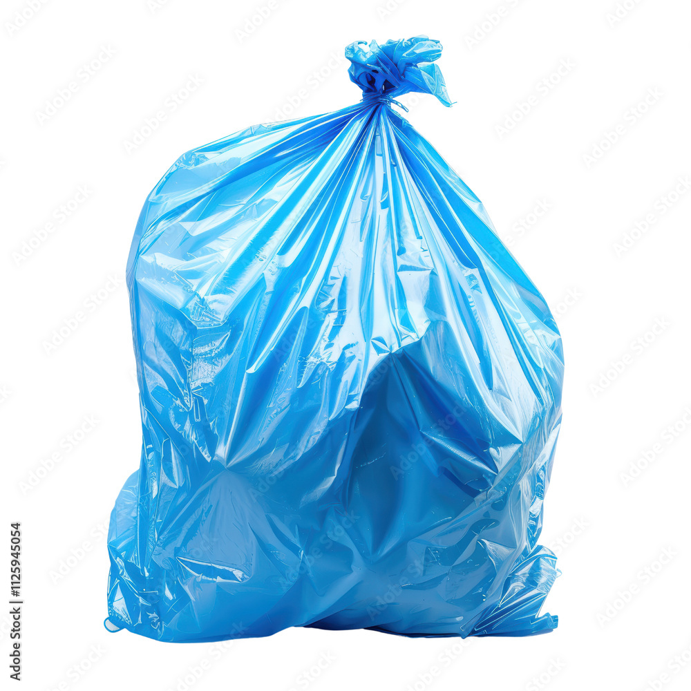 A vibrant blue trash bag capturing the essence of waste management and environmental awareness in a strikingly clean composition A vibrant blue trash bag capturing the essence of waste management and environmental awareness in a strikingly clean composition