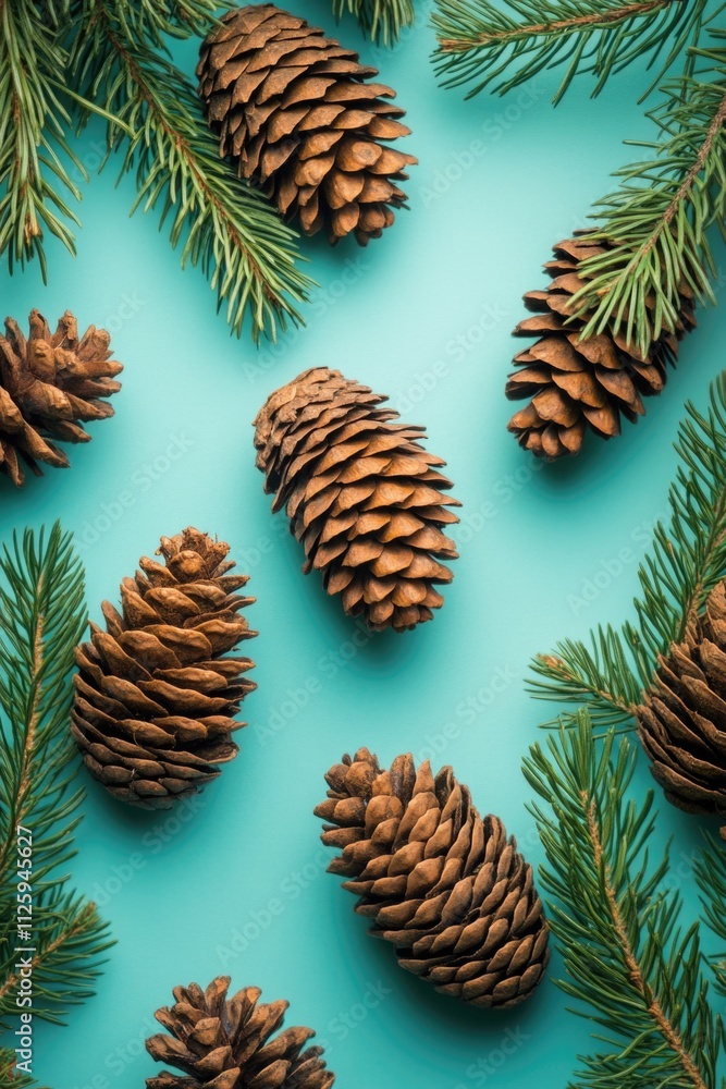 Pine Cones on Blue Background Pine Cones on Blue Background