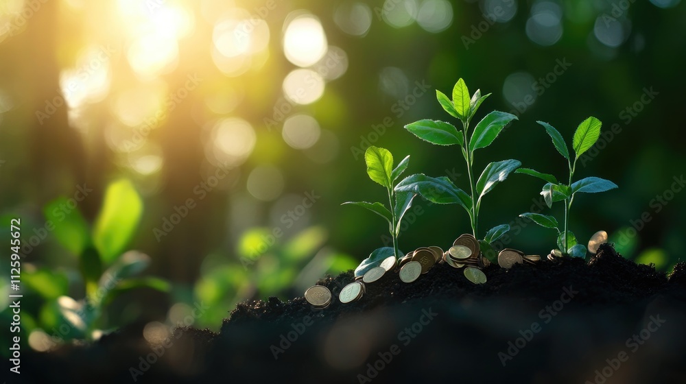 A concept image of a graduation cap, coins, and plants growing, symbolizing the financial investment in education and the future. A concept image of a graduation cap, coins, and plants growing, symbolizing the financial investment in education and the future.